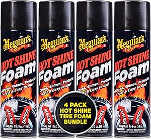 Meguiar's G13919 Hot Shine Tire Foam, Aerosol Tire Shine for Glossy, Rich Black Tires - 19 Oz Spray Can (Pack of 4)