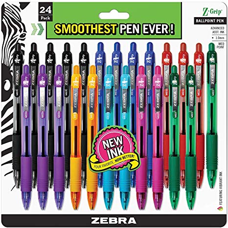 Zebra Pens Combo Pack Z-Grip Retractable ballpoint pens Medium point 1.0 mm (24 Pack- Assorted)