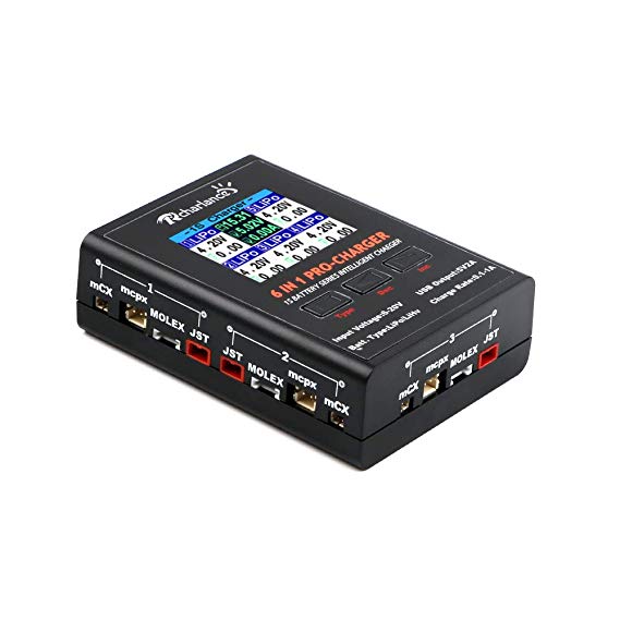 1S LiPo Battery Charger 6-in-1 Intelligent 1S Charger LCD Display Digital Battery Capacity Checker Quick Charge for LiPo/LiHV with Micro MX mCPX JST Connector