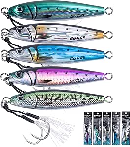 Goture Fishing Jigs Saltwater, 60g/80g/100g/150g Vertical Jigging Lures with Double Assist Hooks, Speed Fast Fall Jig Deep Sea Fishing Jigging Spoon Lures for Tuna,Salmon,Grouper Snapper, Kingfish