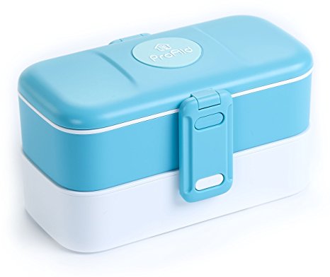 ProAid Bento Box - 2 Layers Design Leakproof Bento Lunch Box with Stainless Steel Cutlery, BPA Free Safe for Microwave Fridge and Dishwasher, Blue
