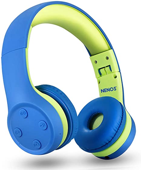 Nenos Bluetooth Kids Headphones Wireless Kids Headphones 93dB Limited Volume Wireless Headphones for Kids Boys Girls School Headphones Classroom (Blue Lime)