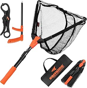 KastKing Pontus Fishing Net Fish Landing Net, Foldable & Lightweight Freshwater Fishing Landing Net with Built in Length Scale, Aluminum Handle, Fish-friendly Mesh for a Safe Release, Fishing Gifts for Men