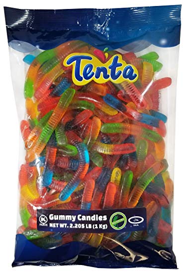 Tenta Gummi Worms - Halal, Kosher, Gluten Free Gummy Candy - 2.205 LB (1 Kg)