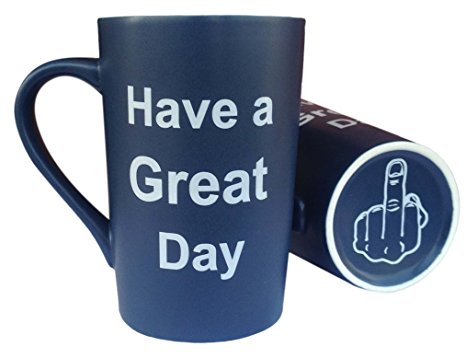 MAUAG Funny Christmas Gifts - Ceramic Coffee Mug Have a Great Day with Middle Finger on the Bottom Funny Porcelain Cup Dark Blue, Best Office Cup & Birthday Gag Gift, 13Oz by LaTazas