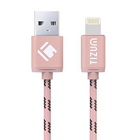 Tizum 8 Pin Lightning to USB Cable (3.3 ft / 1 mtr) Premium Kevlar-Nylon Fiber, Fast Charging & Data Sync Flat Cable (Rose Gold)