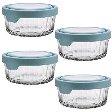 Anchor Hocking 8pc  4-Cup Round Glass True Seal Food Storage Containers Lids Set