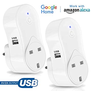 Wesho WiFi Smart Alexa Accessories USB Output, Compatible with Google Home and IFTTT, Wireless Socket Remote Control Timer Plug Switch, No Hub Required(2 Packs)