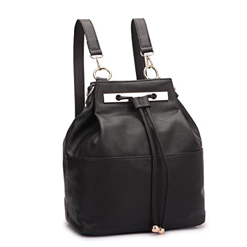 Dasein Fashion Leather Convertible Drawstring Bucket Bag and Backpack