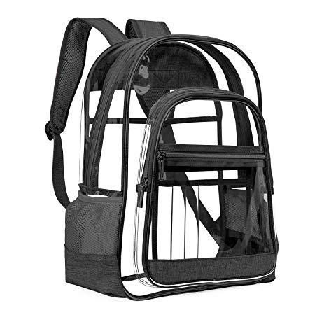 LOKASS Clear Backpack Transparent Multi-Pockets Backpacks/Outdoor Backpack Fit 15.6 inch Laptop Safety Travel Rucksack with Rose Gold Trim-Adjustable Straps & Mesh Side(Black)