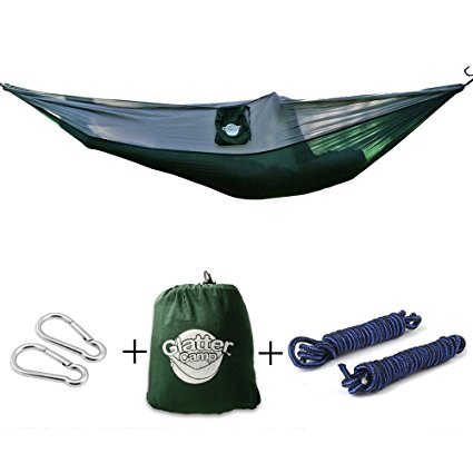 Camping Hammock With Lifetime Guarantee For Traveling, Hiking and Backpacking - Single Person Nylon Premium Lightweight - Great For The Ultimate Adventure With FREE Tree Ropes!