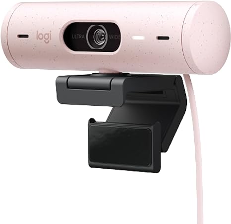 Logitech Brio 500 Full HD Webcam with Auto Light Correction, show Mode, Dual Noise Reduction Mics, Webcam Privacy Cover, Works with Microsoft Teams, Google Meet, Zoom, USB-C Cable, Streaming - Pink