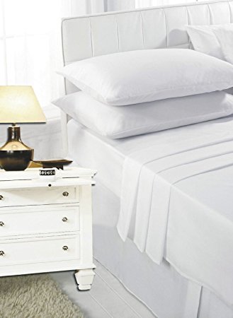 Highliving 100% Egyptian Cotton 200 Thread Count Fitted Sheet, White, Cream (Single, White)