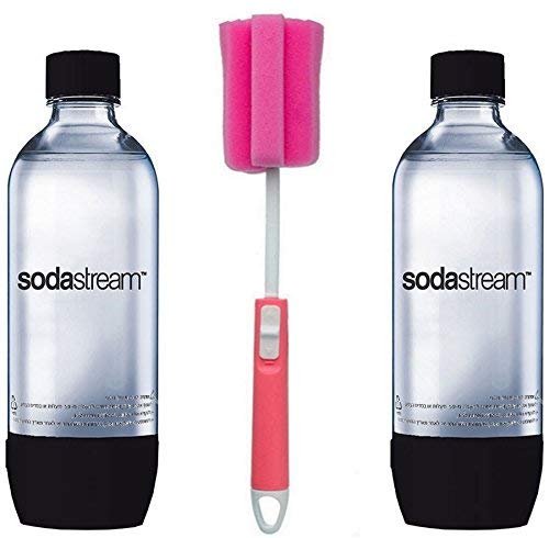 Sodastream 2 Pack Black Premium 1 Liter Bottles Soda Water Bundle with Kidscare Bottles Cleaning Extendable Brush