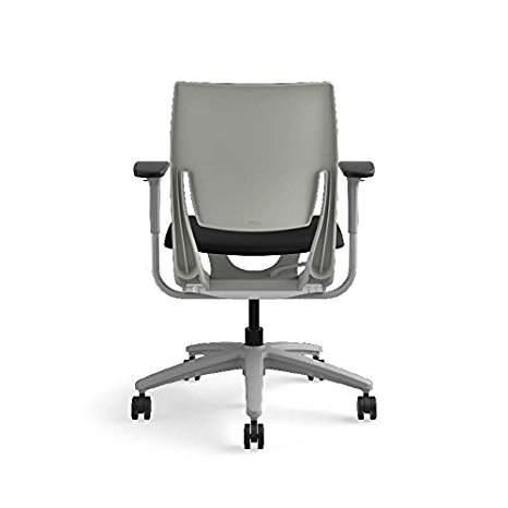 HON Purpose Platinum Shell Mid-Back Chair with Adjustable Arms for Office or Computer Desk, Black Fabric