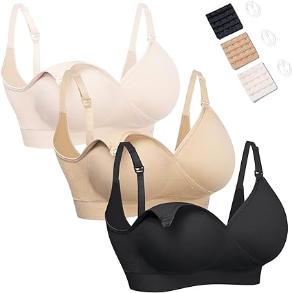 HOFISH Nursing Bras for Maternity Breastfeeding Seamless Wirefree Push Up Bras for Womens Pregnancy Everyday Comfort 3Pack