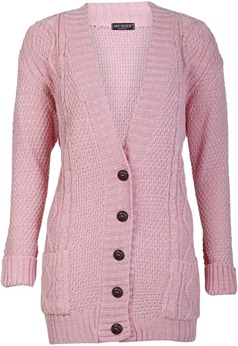 Forever Women's Cable Knitted Grandad Button Cardigan