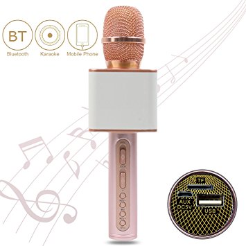 Wireless Karaoke Microphone, SDICL Portable Bluetooth Karaoke Player with Speaker for Home KTV Outdoor Party Music Playing & Singing (ROSE GOLD)