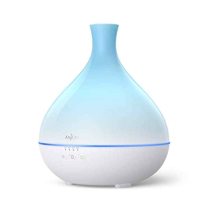 Essential Oil Diffuser, Anjou 500ml BPA Free Cool Mist Humidifier Wood Grain Aromatherapy Diffuser with 7 Color Changing Night for 12hrs of Continuous Quiet Diffuser Aroma (Blue)