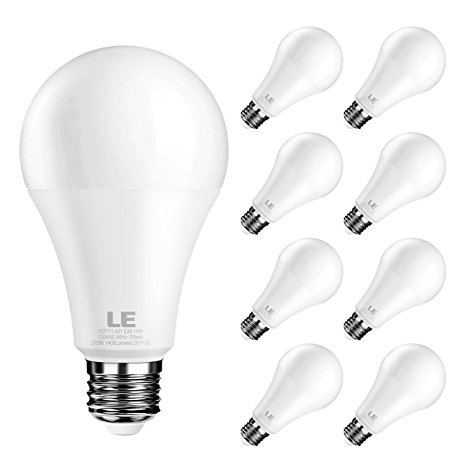 LE A21 Dimmable LED Bulbs, 14W (100 Watt Equivalent) Light Bulbs, 1400lm, 2700K Warm White, 200° Beam Angle, E26 Medium Base, Pack of 8 Units