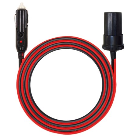 MOTOPOWER MP69001 12FT 12V Cigarette Lighter Plug to Female Socket Extension Cable With Fuse and LED Light