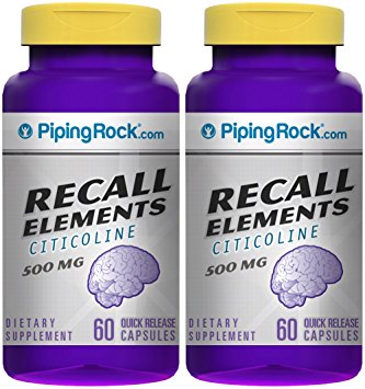 Piping Rock Citicoline Recall Elements 500 mg 2 Bottles x 60 Quick Release Capsules Dietary Supplement