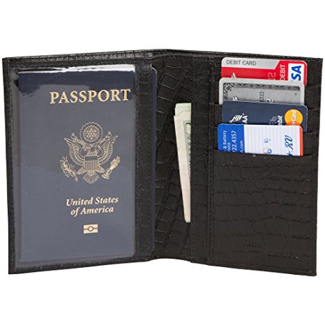 Access Denied Mens RFID Blocking Passport Cover Holder Wallet Genuine Leather