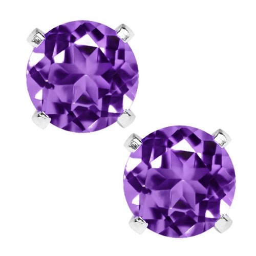 Sterling Silver Round Natural Purple Amethyst Women's Stud Earrings 6mm 1.50 Carat Total Weight