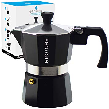 GROSCHE Milano Stovetop Espresso Maker Moka Pot 3 Cup - 5 oz, Black - Cuban Coffee Maker Stove top Coffee Maker Moka Italian Espresso greca Coffee Maker Brewer Percolator