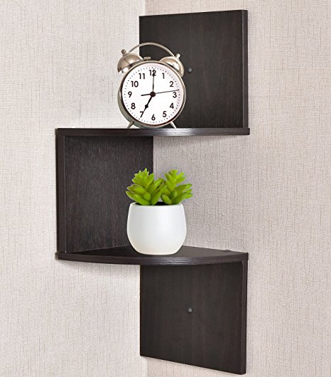 Greenco Zigzag 2 Tier Corner Floating Shelves, Espresso.