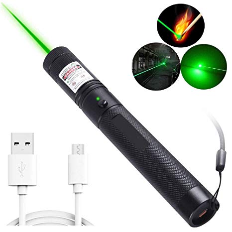 Dinsom Green Light Pointer High Power Visible Beam with USB Rechargeable Adjustable Focus for Hunting Hiking