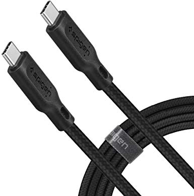 Spigen DuraSync USB C to USB C Cable Power Delivery PD [4.9ft][Premium Cotton Braided] Fast Charging Cable Type C Works with MacBook, iPad Pro 2018, Galaxy, Pixel with a Cable Organizer