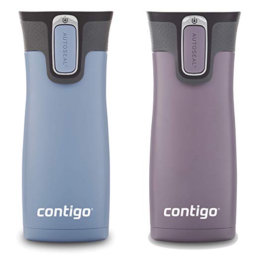 Contigo AUTOSEAL West Loop Vacuum-Insulated Stainless Steel Travel Mug,  16 oz, 2-Pack, Earl Grey/Dark Plum