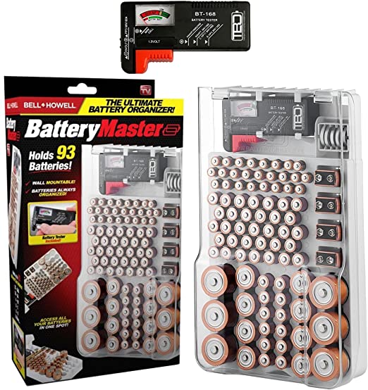 Bell and Howell Battery Master Battery Organizer Storage Case Holds 93 Batteries with Battery Tester for AA, AAA, C, D and 9-Volt As Seen On TV