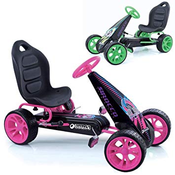 Hauck Sirocco - Racing Go Kart | Pedal Car | Low profile rubber tires | Pedal power auto-clutch free-ride | Adjustable seat  - Pink