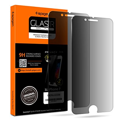 Spigen iPhone 8 7 Screen Protector Tempered Glass / Black Privacy / 2 Pack / Case Friendly for Apple iPhone 8 (2017) / iPhone 7 (2016) - Black