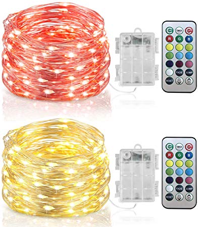 Homemory 2Pack 20FT 60 LED Color Changing Fairy Lights with Remote Timer, Battery Operated RGB LED String Lights, 13 Colors, for Indoor Outdoor Wedding Party Decoration