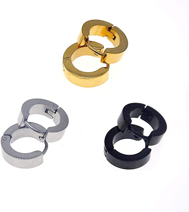 Pusheng Stainless Steel Small Hoop Earrings Set Clip On Earrings Set for Men Women Huggie Earrings Non-Piercing 6 Pairs