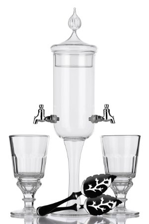 Absinthe Set Fountain 2 Taps 2 Pontarlier II Glasses and 2 Absinthe Feuille Spoons