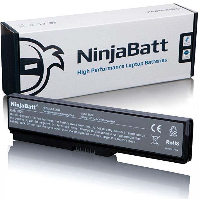 NinjaBatt Laptop Battery for Toshiba Satellite PA3634U-1BAS PABAS228 PA3634U-1BRS PA3635U-1BRM PA3636U-1BRL A665 U400 M300 M305 L310 PABAS227 PABAS230 PABAS116 Portege M800 - [6 Cells/4400mAh/48wh]