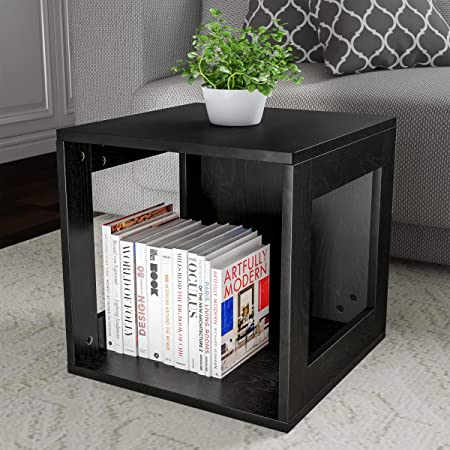 Lavish Home End Stackable Contemporary Minimalist Modular Cube Accent Table with Open Sides for Bedroom, Living Room or Office (Black),