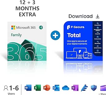 Microsoft 365 Family | 15-Month Subscription | Up to 6 People | PC/Mac Download | Activation Required   F-Secure Total | 1 Year | 5 Devices | PC/Mac/Mobile | Activation Code by email