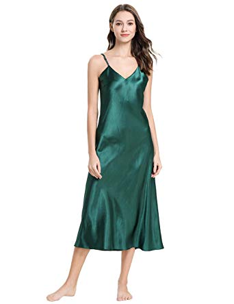 KUREAS Women's Sexy Lingerie V Neck Nightgown Satin Sleepwear Chemise Slip Nightwear