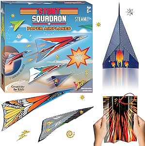 Creativity for Kids Fold and Launch Paper Airplanes - Create 80 Paper Planes, 2 Airplane Launchers, Crafts for Kids Age 6-8