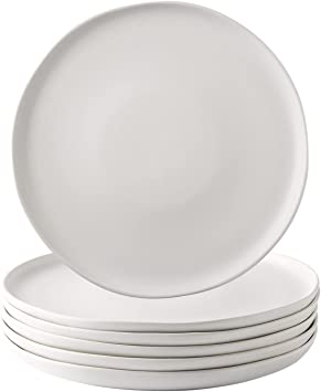 AmorArc Ceramic Dinner Plates Set of 6, Wavy Rim 10.5 Inch Stoneware Dish Set, Large Dinnerware Plates for Kitchen-Microwave&Dishwasher Safe, Scratch Resistant-Reactive Glaze Matte White