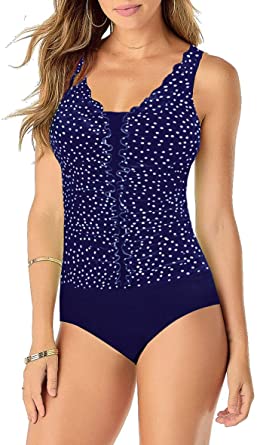 Upopby Women's Retro One Piece Swimsuits Printed V Neck Slimming Bathing Suits Tummy Control Swimwear Plus Size