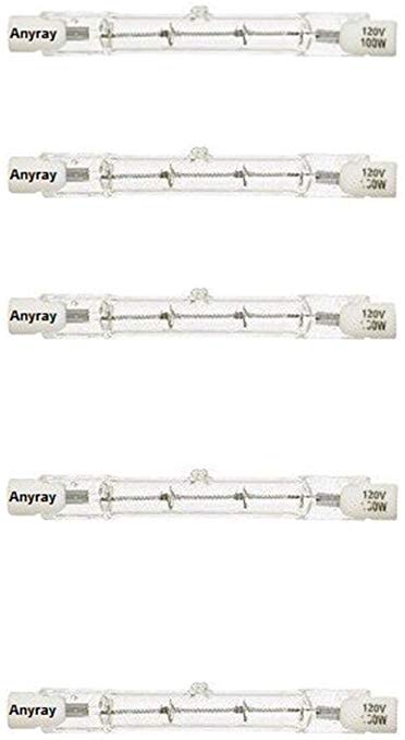 Anyray A1826Y (5)-Pack 100W Halogen Light Bulb 110V 120v 130V T3 J Type R7S 100 Watt Double Ended 78mm or 3-1/8 inch Long