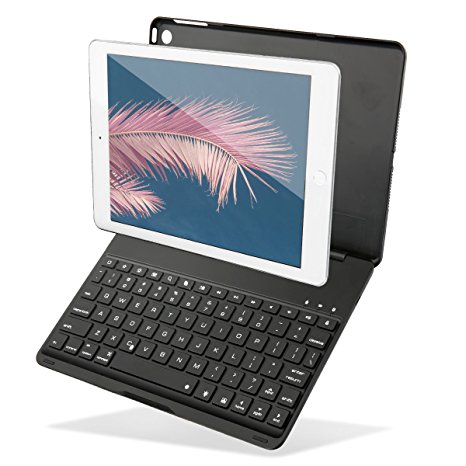 New iPad 9.7 Keyboard Case, KIWETASO Ultra-Thin Bluetooth Keyboard Folio Case Cover with 7 Colors LED Backlit (5th Generation, 2017) and iPad Air(Black)