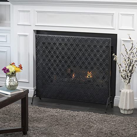 Single Panel Fireplace Screen by - Gold Black Modern Contemporary Iron