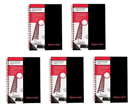 Black n' Red Twin Business Notebook, Hardcover, Wired, 8-1/4 x 5-7/8 Inches, 70 sheets/140 pages, Black, 5 Pack